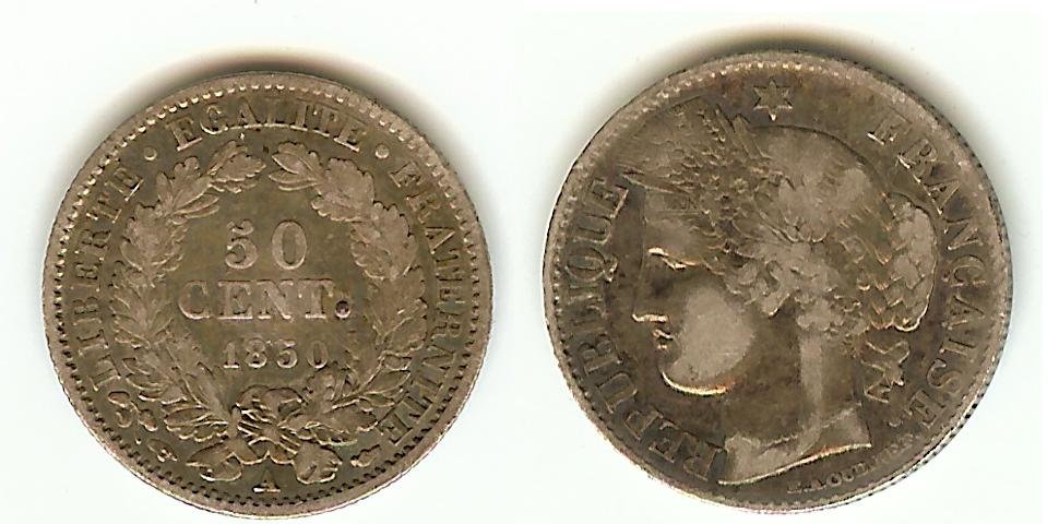 50 centimes Cérès, IIe République 1850A Paris TB++